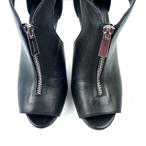Michael Kors Clara Heel 7.5 Black Leather Peep Toe Zip Up Womens Shoes - Picture 6 of 11